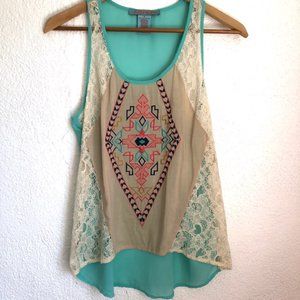 Flying Tomato Boho Hi-Lo Tank with Lace Detail